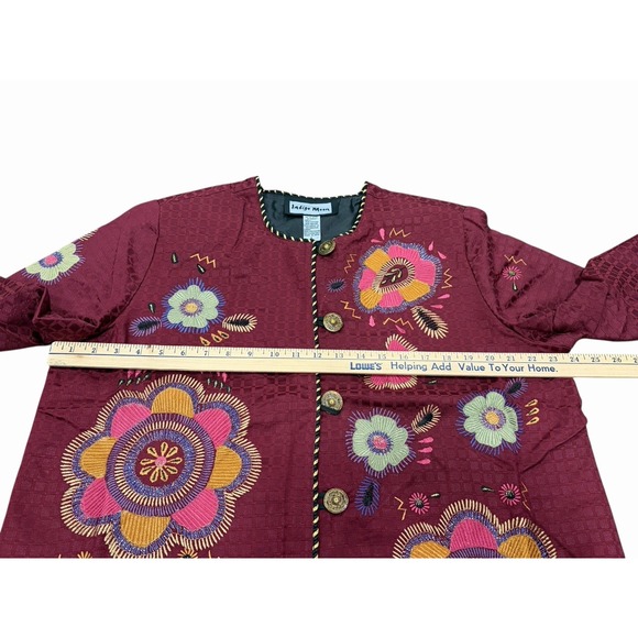Vtg Indigo Moon Womens Jacket Embroidered Artsy Floral Eclectic Boho L Maroon - Picture 5 of 8
